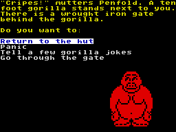 Danger Mouse in the Black Forest Chateau (ZX Spectrum) screenshot: Ever been to Baden-Württemberg and found a gorilla in a cellar? Me neither.