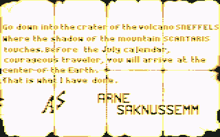 Journey to the Center of the Earth (Commodore 64) screenshot: An ancient letter from Arne Saknussemm