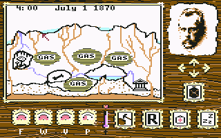 Journey to the Center of the Earth (Commodore 64) screenshot: Choose your actions on this map screen.