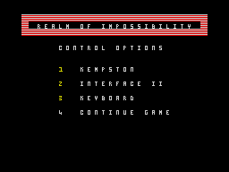 Realm of Impossibility (ZX Spectrum) screenshot: Main menu