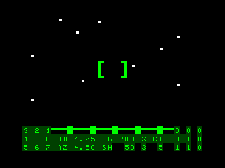 Shootout at the OK Galaxy (TRS-80 CoCo) screenshot: Main display