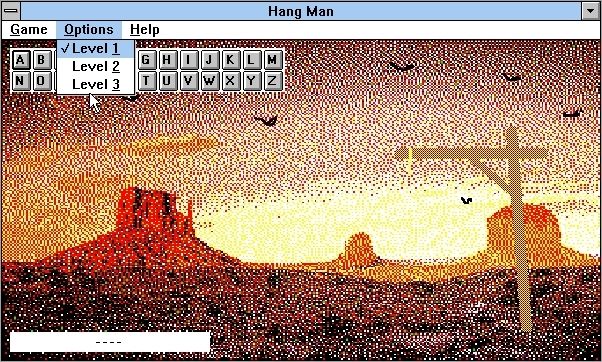 Hang Man (Windows 16-bit) screenshot: Selecting a level of difficulty