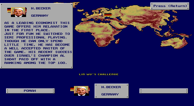 Lin Wu's Challenge (DOS) screenshot: Challenge H. Becker at first (EGA / VGA)