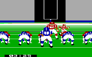 GFL Championship Football (DOS) screenshot: Starting a play (Tandy/PCjr)