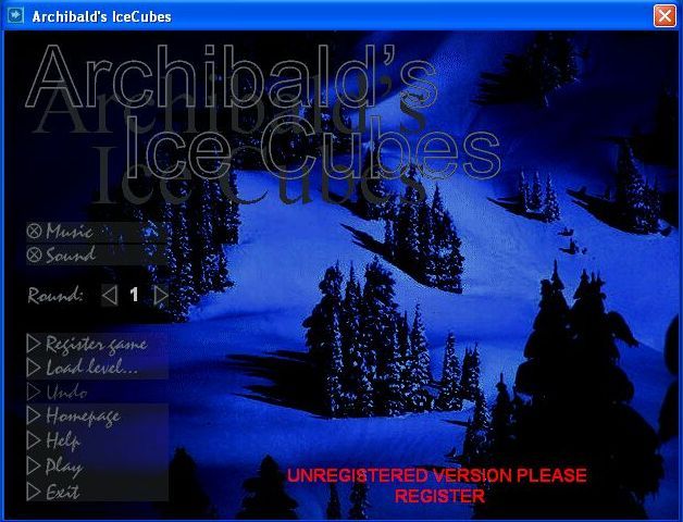 Archibald's Ice Cubes (Windows) screenshot: The title screen and main menu