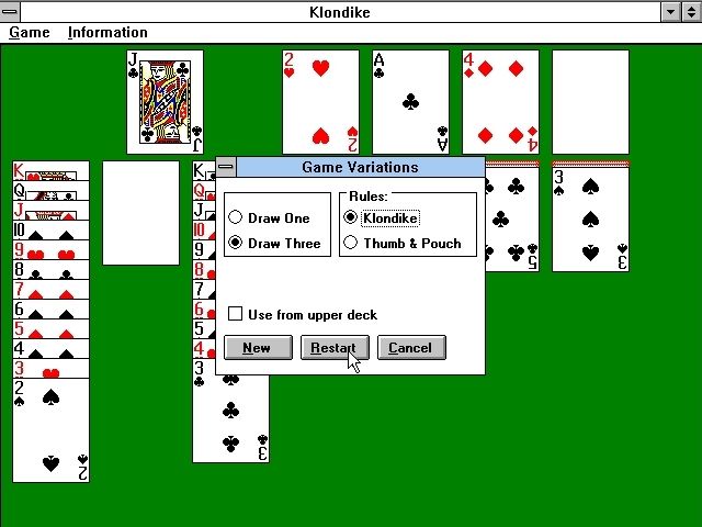Solitaire King: Klondike (Windows 3.x) screenshot: The optional game variations