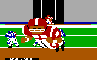 GFL Championship Football (DOS) screenshot: About to be tackled... (Tandy/PCjr)