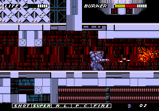 ESWAT: City under Siege (Genesis) screenshot: Crawling through a narrow passage