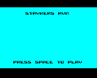 Strykers Run (BBC Micro) screenshot: When your game is ended in the standard version, this is the only title screen you see. There is no high score table.