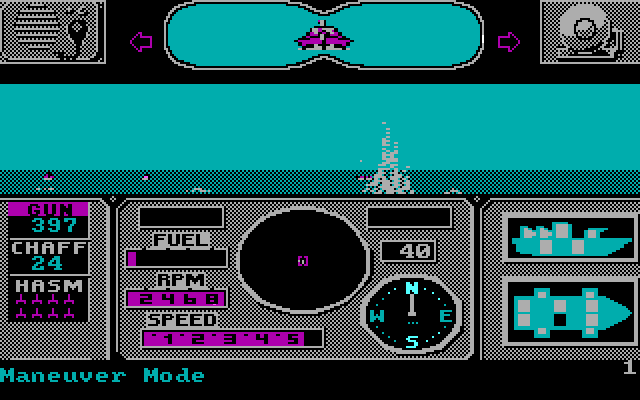 PHM Pegasus (DOS) screenshot: The enemy is firing at you! (CGA)