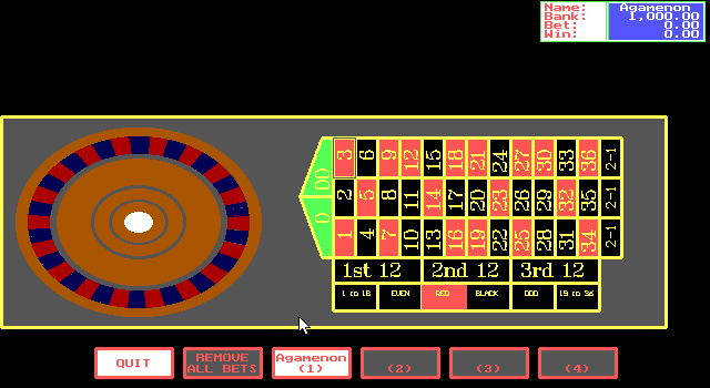 4 Queens Computer Casino (DOS) screenshot: Roulette