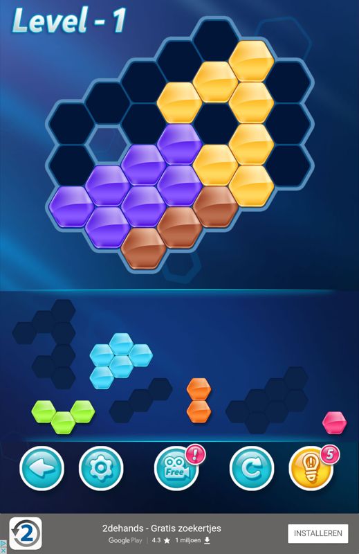 Block! Hexa Puzzle! (Android) screenshot: A board with six blocks