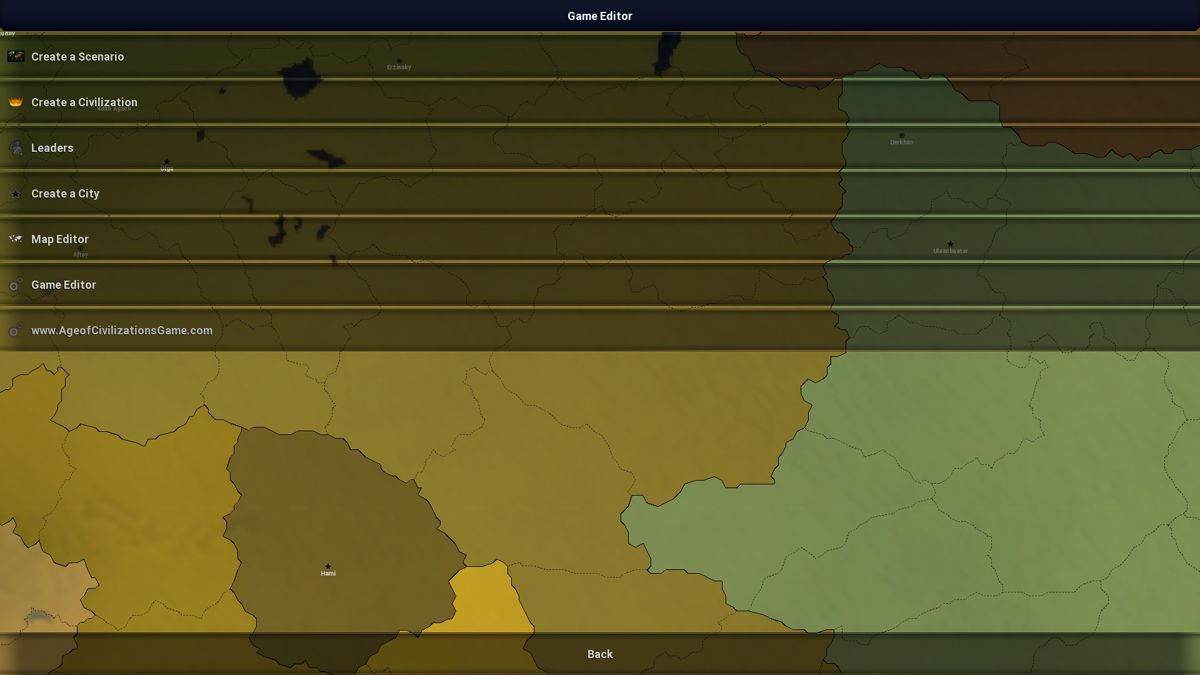 Age of Civilizations II (Windows) screenshot: The Scenarios Menu