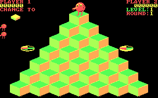 Q*bert (DOS) screenshot: Start of level 1
