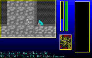 Skull Quest II: The Vortex (DOS) screenshot: The good old illusionary walls make the maze more interesting