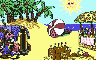 Mickey's Runaway Zoo (Commodore 64) screenshot: At the beach