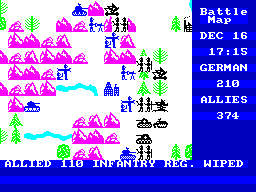 The Bulge: Battle for Antwerp (ZX Spectrum) screenshot: Opening attacks overrun the Allied forces
