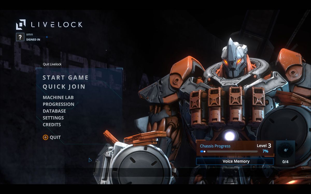 Livelock (Windows) screenshot: Main menu
