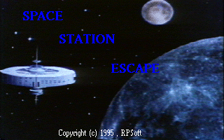 Space Station Escape (DOS) screenshot: The game starts with this screen. A few other still pictures with text outline the destruction of Earth