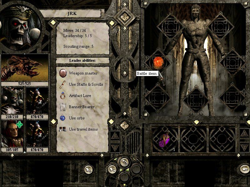 Disciples II: Servants of the Dark (Windows) screenshot: Hero and his army