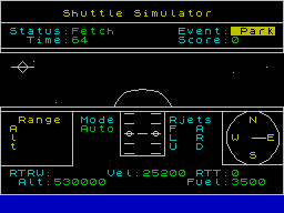 Shuttle Simulator (ZX Spectrum) screenshot: Park ready to fetch satellite