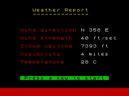 Shuttle Simulator (ZX Spectrum) screenshot: Weather report for launch