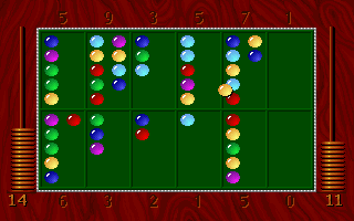 Kalah (DOS) screenshot: Balls distributed between boxes counterclockwise