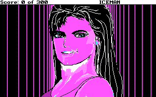 Code-Name: Iceman (DOS) screenshot: Close up of Stacy. (CGA 4 Color Mode)