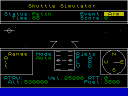 Shuttle Simulator (ZX Spectrum) screenshot: Cargo doors open ready for arm deployment