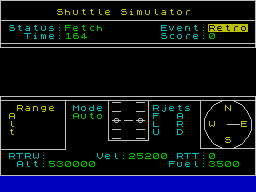 Shuttle Simulator (ZX Spectrum) screenshot: Retro fire for re-entry sequence