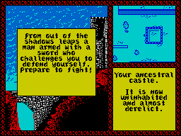 Iron Lord (ZX Spectrum) screenshot: As he leaves the player is attacked by an assassin