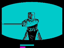 Iron Lord (ZX Spectrum) screenshot: The upper bar is the player, the lower is the assassin