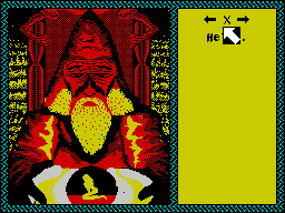 Iron Lord (ZX Spectrum) screenshot: To exit the conversation screen This player had to point to the 'X' at the top of the menu and select it