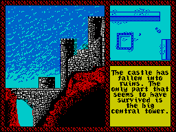Iron Lord (ZX Spectrum) screenshot: So the only good bit of this castle is the tower, all the player must do is try to find the door