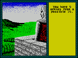 Iron Lord (ZX Spectrum) screenshot: So there are zero armies available, he won't be going to war just yet then