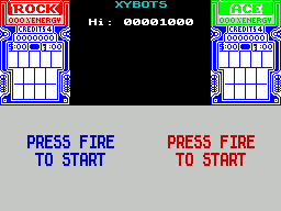 Xybots (ZX Spectrum) screenshot: When both controllers have been selected the game commences. If only one player presses start this effectively remains a 1 player game
