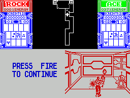 Xybots (ZX Spectrum) screenshot: Rock has died but Ace is still fighting on