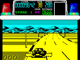 Chase H.Q. (ZX Spectrum) screenshot: Make a tight turn and the tyres smoke
