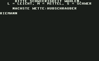 Wetten Dass..? (Commodore 64) screenshot: Three levels of difficulty are available.