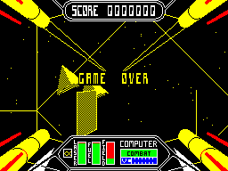 Starstrike II (ZX Spectrum) screenshot: Game Over !. I must have hit every dancing square at once and wiped out my force field's power