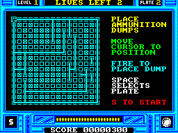 Incredible Shrinking Sphere (ZX Spectrum) screenshot: SPACE changes the start screen. There are four plates to each level, each is a different colour.
