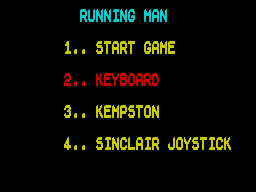 The Running Man (ZX Spectrum) screenshot: ... until finally the game menu is displayed