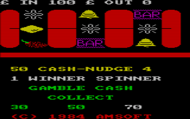 Fruit Machine (Amstrad CPC) screenshot: Stars do not have to be on the win line