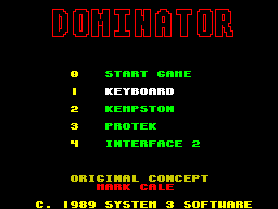 Dominator (ZX Spectrum) screenshot: The game's main menu screen