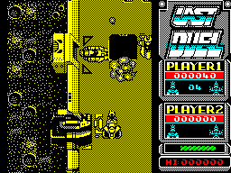 Last Duel: Inter Planet War 2012 (ZX Spectrum) screenshot: Trikes ahead, others come out of side tunnels...