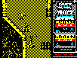 Last Duel: Inter Planet War 2012 (ZX Spectrum) screenshot: This is a gun emplacement in the track, I could not seem to destroy it but it destroyed me.