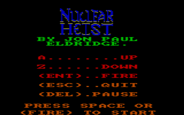 Nuclear Heist (Amstrad CPC) screenshot: The player is reminded of the action keys before the game starts