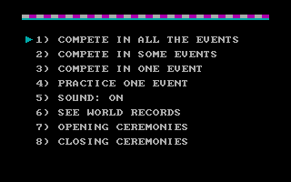 Summer Games II (PC Booter) screenshot: Main menu.