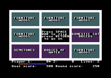 Quink (Commodore 64) screenshot: Here's the category all the items belong to