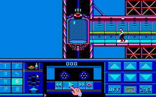 Impossible Mission II (DOS) screenshot: Tape recorder puzzle. Gather all 6 pieces of music to gain access to Elvin's control room. (MCGA / VGA)